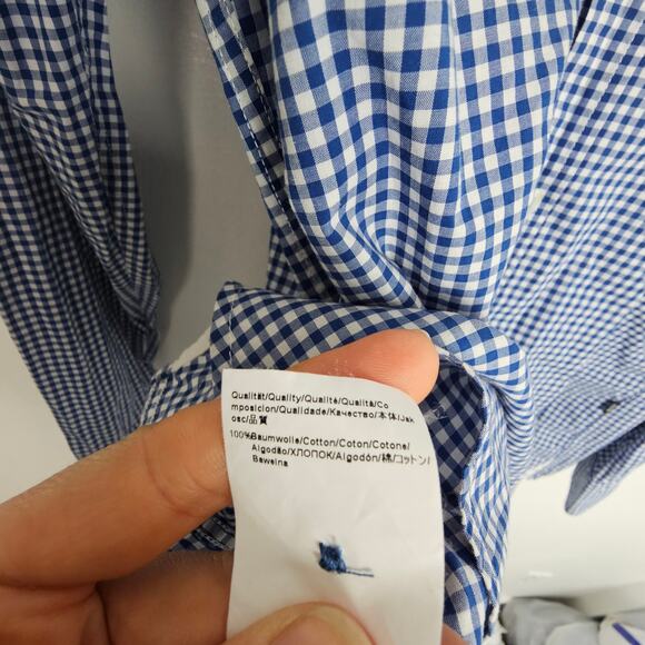 Boss Hugo Boss Shirt Blue White Checker Gingham Dress Shirt Men L Regular Fit - Picture 7 of 8